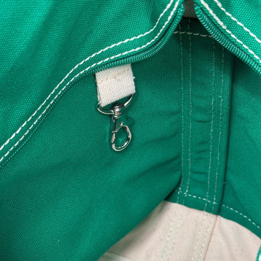 Lands End Medium Tote Bag 5 Pocket Zipper Green Natural Canvas *Has Embroidery - Picture 13 of 16